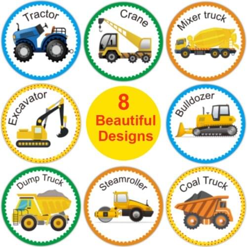 500pcs Cartoon Bus Tank Train Truck Round Sealing Labels for Encourage Children 8 Cars Pattern Reward Sticker for Kids Cute