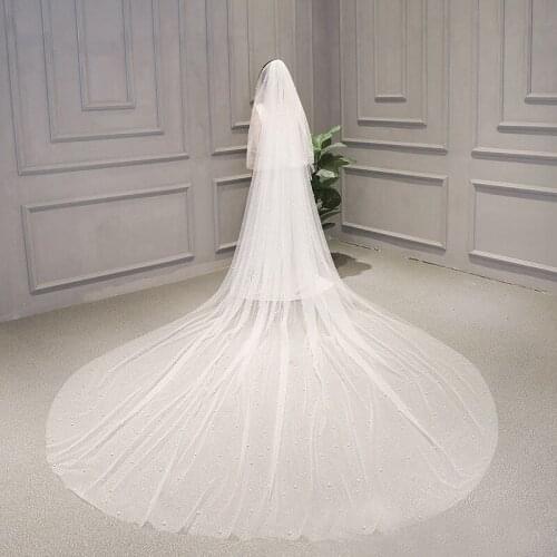 White/Ivory Bridal Veil With Comb One Layer Cathedral Royal Pearl Wedding Veil Hot Sale