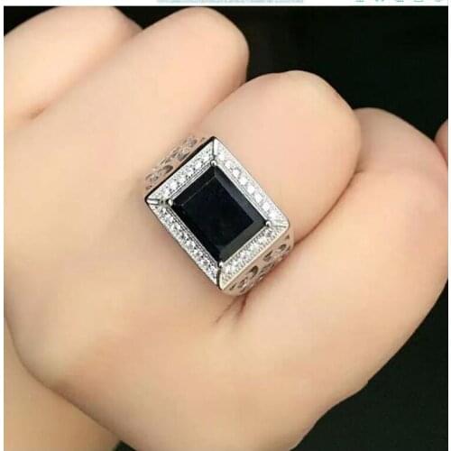 Free shipping Natural Sapphire Ring 925 sterling silver Wholesales Fine jewelry Natural Sapphire Man Ring 8*10mm