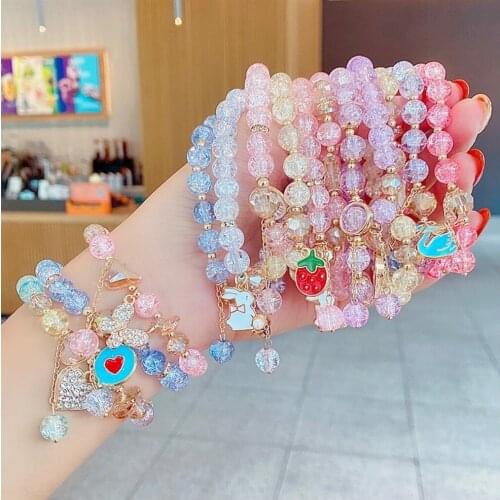 Glass Beaded Bracelet Princess Children Little Girl Baby Cute Animal Cartoon Wristband Decoration Accessories Female 2021 New