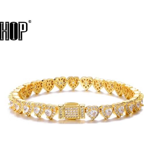 Hip Hop 7MM Bling Iced Out Heart Box Buckle CZ Copper Setting AAA+ Cubic Zirconia Stones Bracelet For Men Women Jewelry