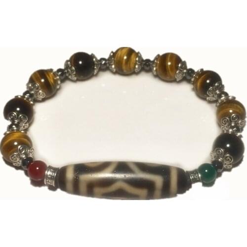 13*38mm Tibetan red agate 3eyes DZI A Natural Tiger Eyestone 10mm Bead String Lady Jewelry Bracelet Free Shipping