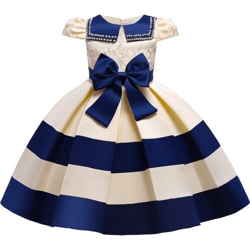 Striped Short-sleeve Flower Kids Dress for Girl Princess Wedding Birthday Party Child Dresses Evening Bridesmaids Costume Clothe
