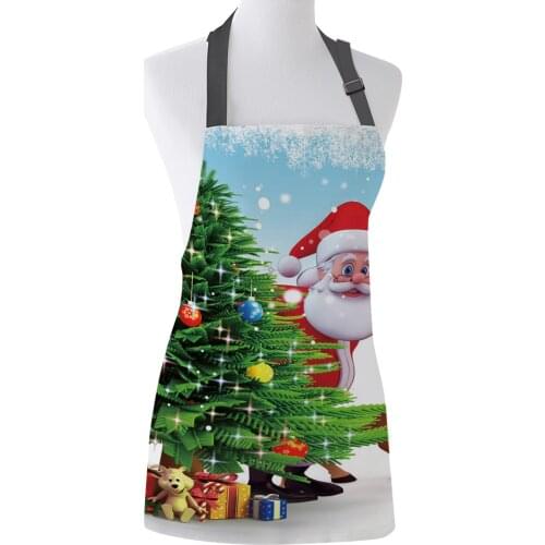 Merry Christmas Tree Santa Kitchen Aprons BBQ Bib Apron for Cooking Baking Restaurant Pinafore Decorations for Home