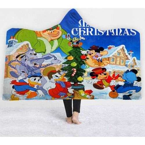 Disney Christmas Blanket Mickey Minnie Snowman Pattern Hood Blanket Flannel Blanket Sofa Bed Plane Travel Christmas Decorations