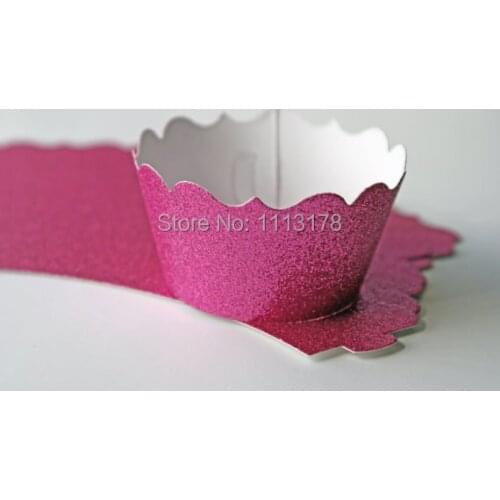 Fushia Glitter rose color Cupcake Wrappers for Birthday, bridal baby Shower and Holiday party cake holders