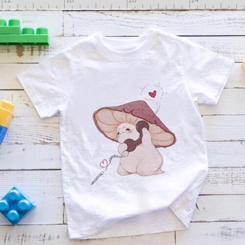 Kawaii Kids T-shirt Sweet Style Mushroom Printed Cartoon Clothes Spain Boys and Girls Ropa Aesthetic Summer Tees Basic Camiseta