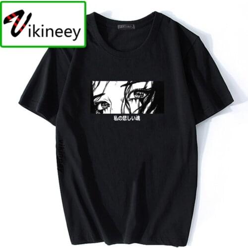 Mens Fashion Sad Girl Harajuku Aesthetic Anime T-shirt Japanese Style Afraid Of The Dark Tops My Sad Soul Cartoon Print Tshirt