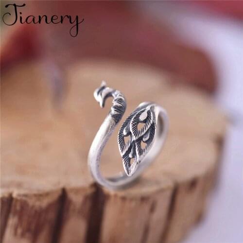 JIANERY Bohemian Vintage Silver Color Peacock Rings For Women Open Finger Rings Girls Christmas Gifts