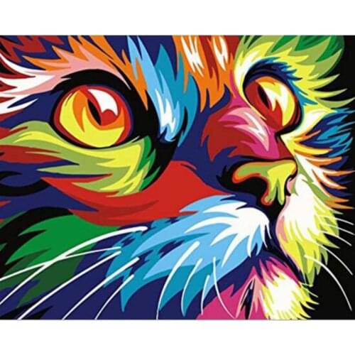 Pretty DIY Diamond Drawing Painting Colorful Cat Diamond Mosaic Cross Stitch Drill Diamond Embroidery Decoration Drawing