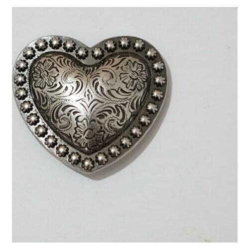 KBM13) Wholesale 50pc 1-1/4'' (3.2cm) Western Heart Berry Concho Saddle Concho Antique-Silver