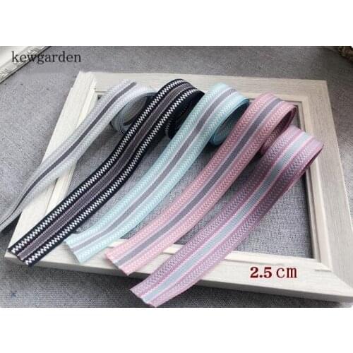 Kewgarden 10mm 3/8" Stripe Jacquard Ribbons Handmade Bowknot Satin Ribbon DIY Riband Garment Accessories 8M / Lot