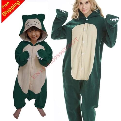 Anime Kids Snorlax Kigurumi Jumpsuits pajamas Cotton Adult Women Men Girls Boys Cartoon Animal Cosplay Costume Home Sleepwear