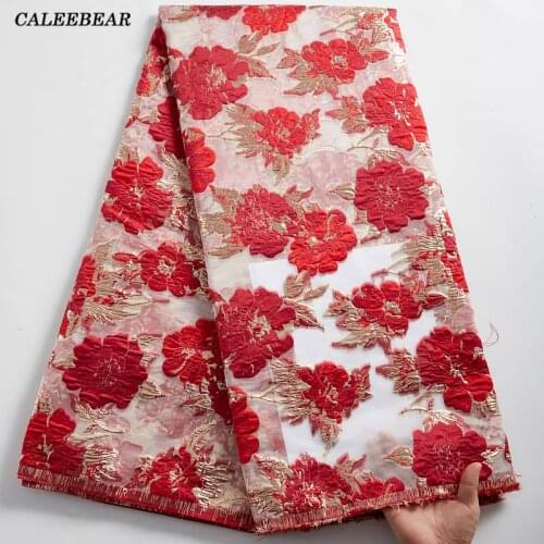 Red Brocade Gild Design French Lace Fabric 2021 High Quality African Jacquard Lace Fabric Embroidery Mesh Lace For Party S2358