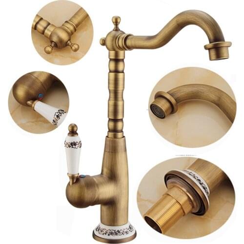 Copper Faucet European Antique Kitchen Vintage Faucet Antique Hot and Cold Water Mixer