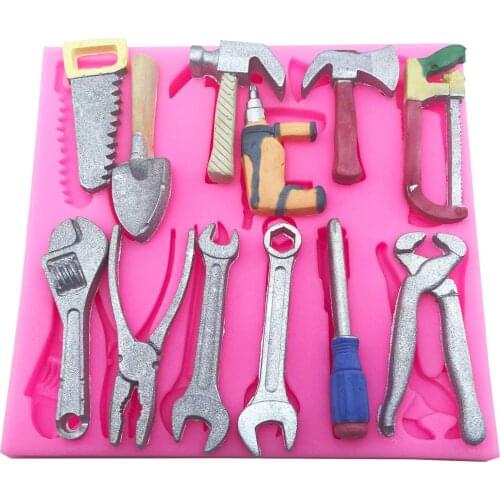 Hardware Tools Series Wrench Pliers Electric Drill Hammer Saw Vise Fondant Silicone Mold Cake Decoration Resin Molds