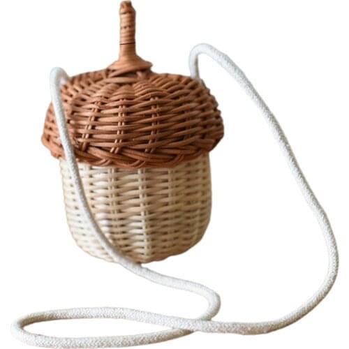 Girls Fashion Rattan Handbag Shoulder Straw Bucket Bag Weekend Getaway