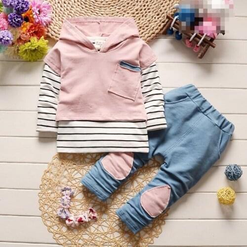 Fashion Children Boy Girl Clothing Sets Baby Hoodies T-shirt Pants 3Pcs/sets Kids Patch Stripe Clothes Toddler Cotton Tracksuits