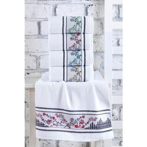 Riva Garden Floral Embroideried 4'lü 50 X90 cm Hand and Face Towel Set