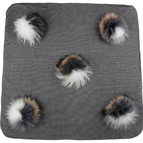 2019 New Newborn Baby Warm Cotton Swaddling Blanket Travel Sleeping Bedding Swaddles Wrap with 15cm Triple Color Real Fur Pompom