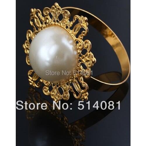 2016New 60Pcs Gold Napkin Ring Rhinestones Napkin Rings for Weddings Pearl Napkin Rings shiny NR01-GPL