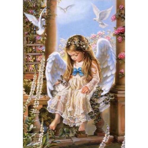 New 5D Diamond Painting Angel Girl and Rabbit Kits Full square Drill Diamond Embroidery Paintings Home Wall decoration G304