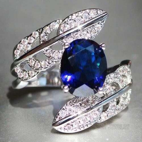 Wholesale YaYI Jewelry Fashion Princess Cut 6 CT 8*8mm Blue Cubic Zirconia Silver Color Engagement Wedding Party Heart Rings