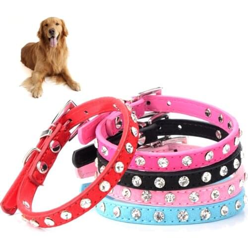 Bling Rhinestone PU Leather Collar For Dog Cat Pet Accessories Crystal Diamond Dog Collar Strap for Small Dogs Cat Necklaces