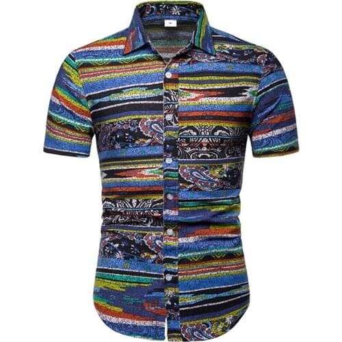 Open Stitch Smart Casual Full Turn-down Button Men Short Shirt Blusas Clothing Casual Shirtsmen Work Wear Plus Size Print