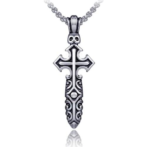 Hip Hop Jewelry Rock Punk Sword Cross Necklace Stainless Steel Pendant Gothic For Men Necklace Women Gift Kpop