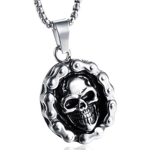 Stainless Steel Vintage Skull Pendant Necklace Mens High Quality Fashion Jewelry Accessory Domineering Punk Personality