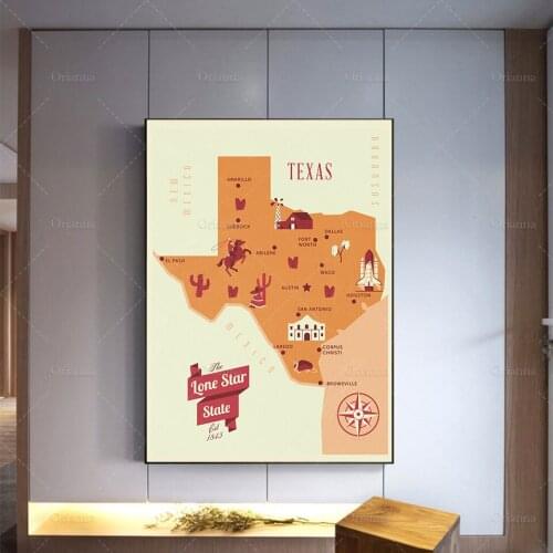 Texas Map Poster, The Lone Star State Map, Original Texas Map, Home State Map, Modern Home Decor Wall Art Prints Canvas Gift