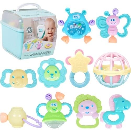 10Piece/Set Baby Cute Cartoon Animal Teether Rattle Toys With Storage Box Children Early Education Toy Infant Baby Birthday Gift