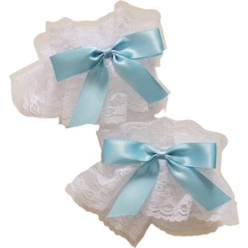 Q1QA Dark Gothic Lolita Wrist Cuffs Sweet Satin Bow Ruffles Floral Lace Tulle Bracelet Wristband Japanese Anime Maid Cosplay