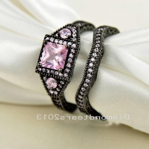 Size 5/6/7/8/9/10 Jewelry Luxury 10kt black gold Pink AAA Cubic Zirconia Wedding Ring set choucong