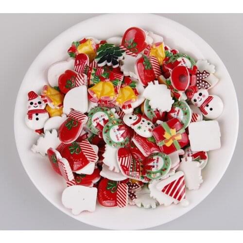 Mixed Designs 30pcs Christmas Tree Shoes Snowman Gift Dessert Cartoon DIY Resin Flatback Cabochon Lucky Bag Phone Case Beauty