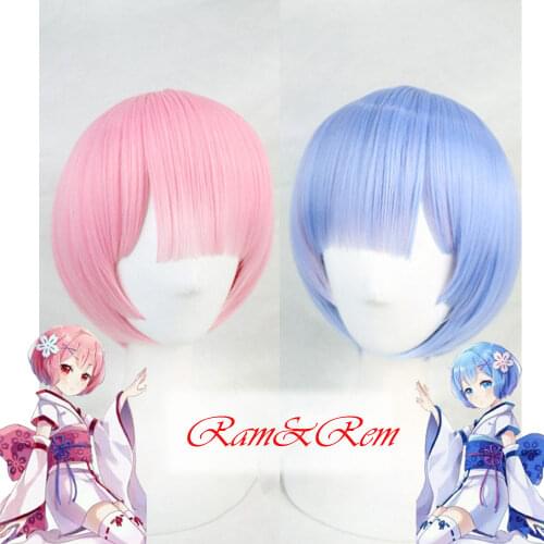 Re:Life In A Different World From Zero Cosplay Ram/Rem Wig for Women Hot Anime Cosplay Wig Head Wear+ Free Wig Cap