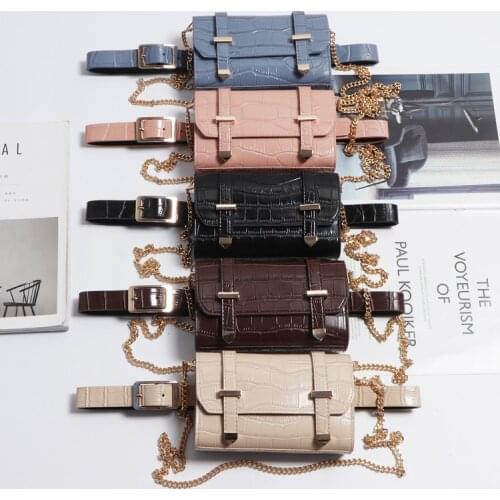 2020 Chic Style CROCO Pattern Waist Packs Pink Blue Detachable Faux Leather Waist Belt Phone Bag Women Long Chain Messenger Bag