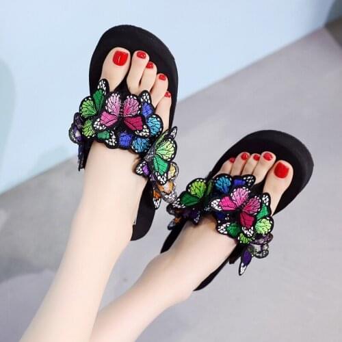 Butterfly Flip Flops Platform Women Slippers Summer Shoes Woman Thick Heels Beach Slippers High Heel Chaussure Femme Taille 42