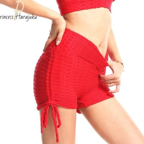 High Waist 2021 New Shorts Fitness Biker Push Up Women Shorts With Rope Summer Silk Slim Beach Casual Drawstring Folds Femme
