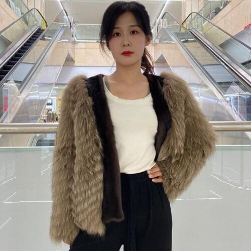 Women Mink Coat Silver Fox Fur Outwear Natural Mink Fur Trim Female Fashion Warm Outwear Free Shipping