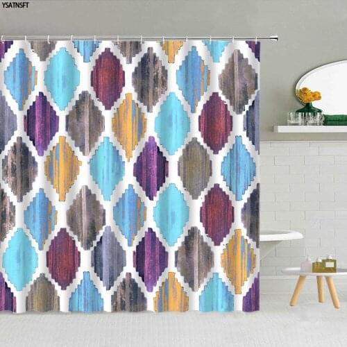 Nordic Colorful Geometry Shower Curtain Rhombus Pattern Stripes Cube Fabric Bathroom Supplies Hanging Curtains Decor With Hooks