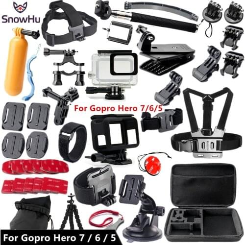 SnowHu for Gopro 7 accessories set For Gopro hero 7 6 5 waterproof protective case chest mount Monopod for go pro 7 6 5 GS41