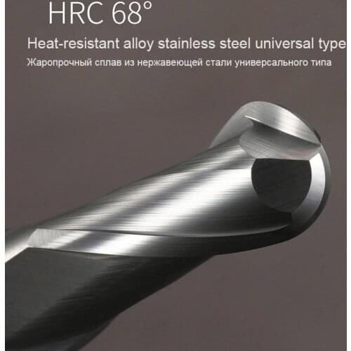 HRC68 Ball Nose End Mill Tungsten Carbide Cutter CNC Router Bit Milling Tool R0.5 4 6mm 8mm 10mm 2 Flute Stainless Steel Special