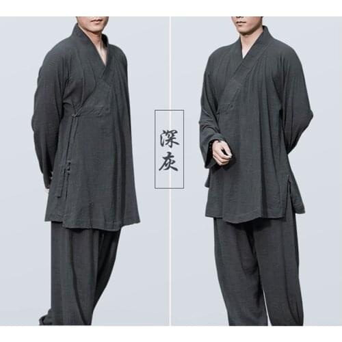 Unisex 100%Cotton Summer&Spring Buddhist Shaolin Monks Uniforms Lohan Suits Martial Arts Zen Lay Meditation Arhat Clothing Green