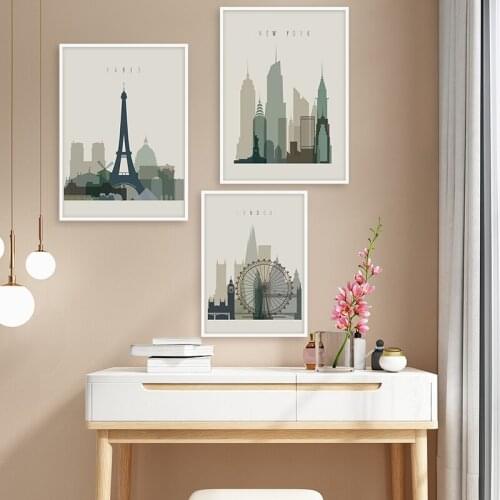 Canvas Prints City London New York Vintage Poster Landscape Art Canvas Painting Wall Picture Print Modern Home Room Decoration