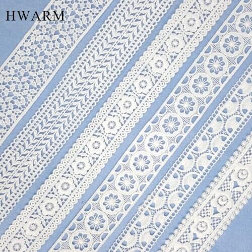 High Quality New Double Side Mesh Embroidery Lace Fabric Hollow Out Water Soluble Milk Silk Bar Code White Wedding Dress Trim