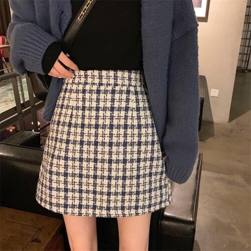 Plaid Casual Women Skirts Winter Korean Empire Sweet Mini Skirt Office Lady Cute Above Knee A-Line High Waist Skirts