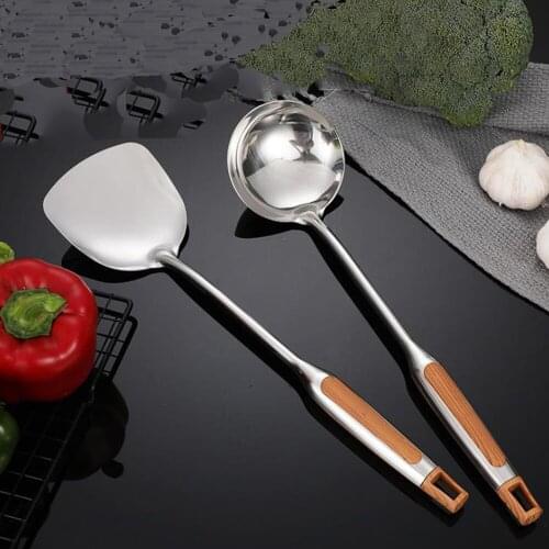 1Pcs Cooking Tools-Stainless Steel Spatula with Wooden Handle Kitchen Cooking For Cooking Soup Spatula Soup Spoon