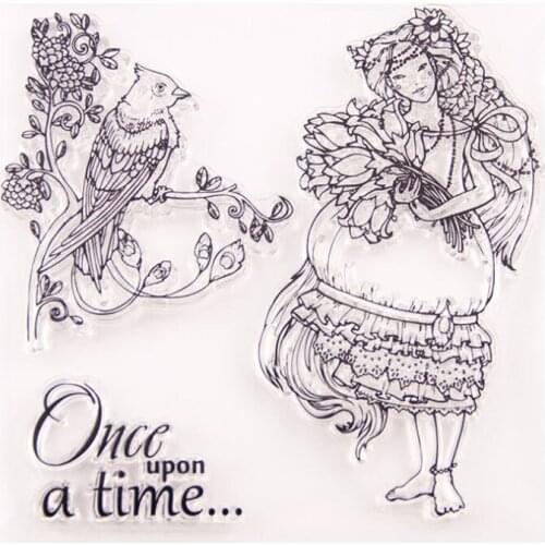 1pc Girl Parrot Transparent Clear Silicone Stamp Seal DIY Scrapbook Rubber Stamping Coloring Embossing Diary Decoration Reusable